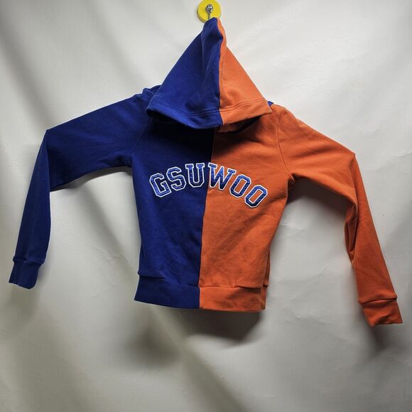 GSUWOO Orange Blue Ruched Set XS – Hoodie Joggers Streetwear Colorblock Outfit - Picture 2 of 16